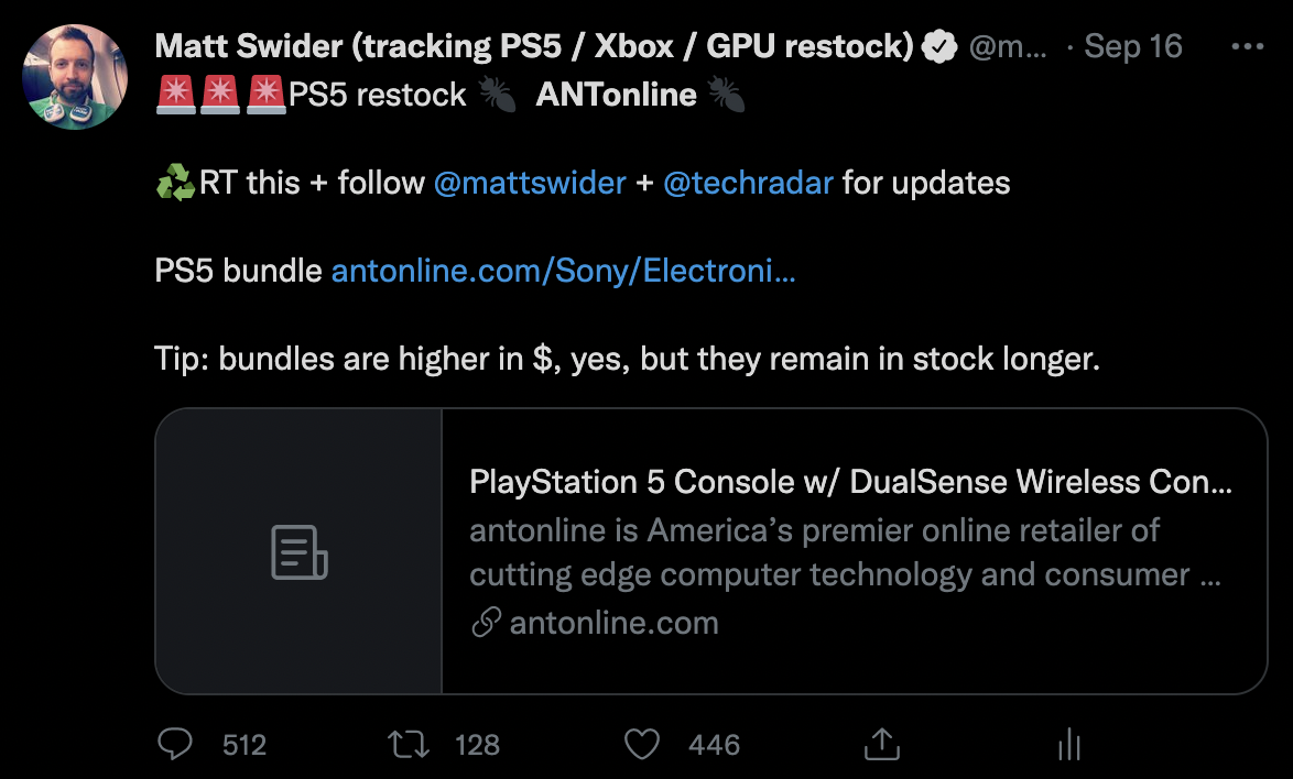 PS5 restock Antonline Twitter tracker Matt Swider