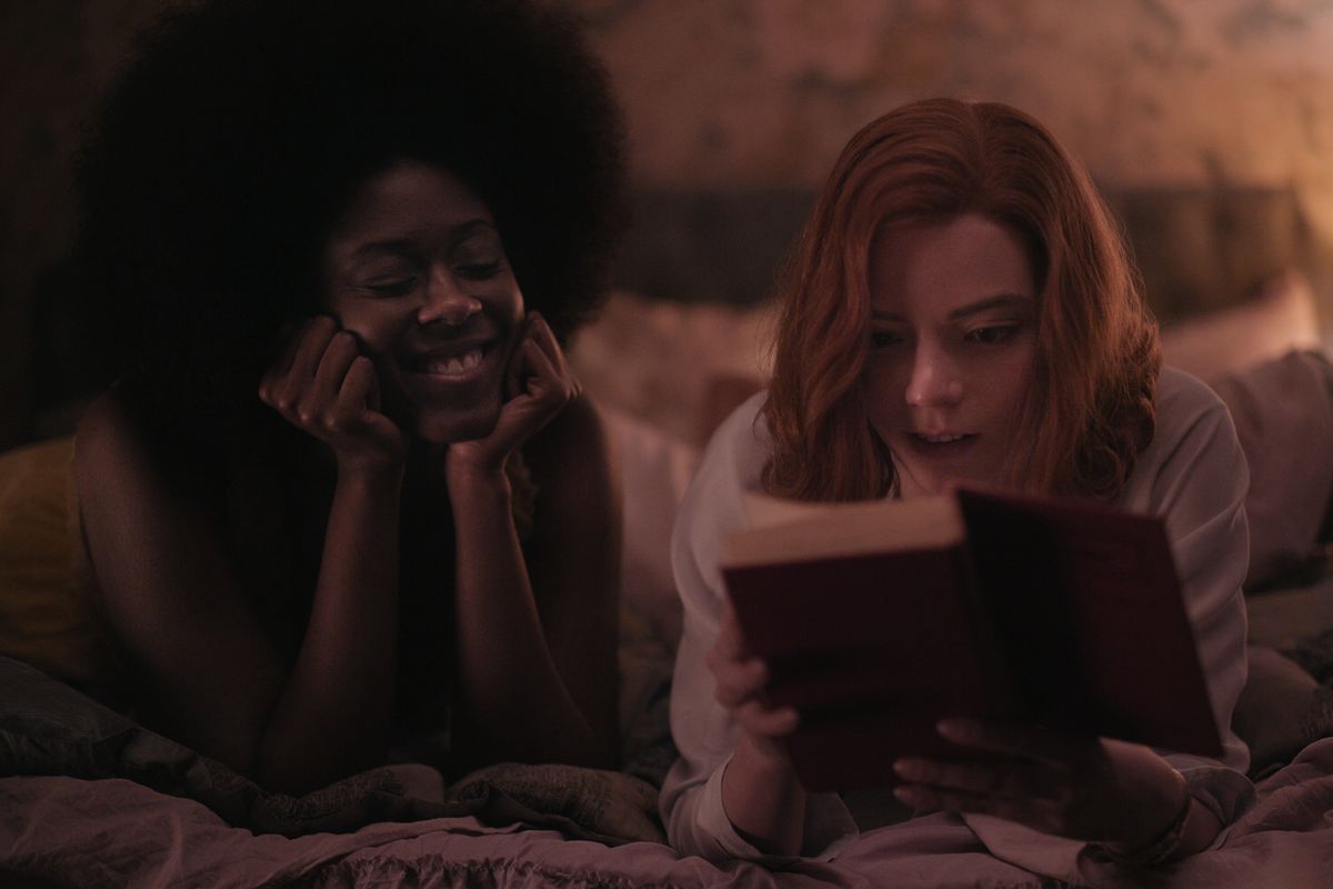 Anya Taylor-Joy as Beth Harmon and Moses Ingram as Jolene in "The Queen's Gambit" on Netflix.