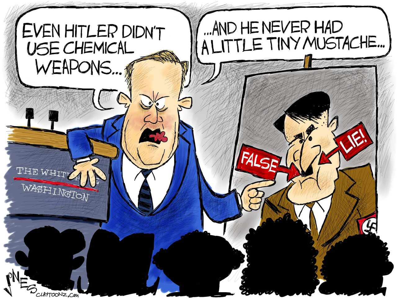 Political Cartoon U.S. Sean Spicer Syria chemical weapons Hitler Holocaust