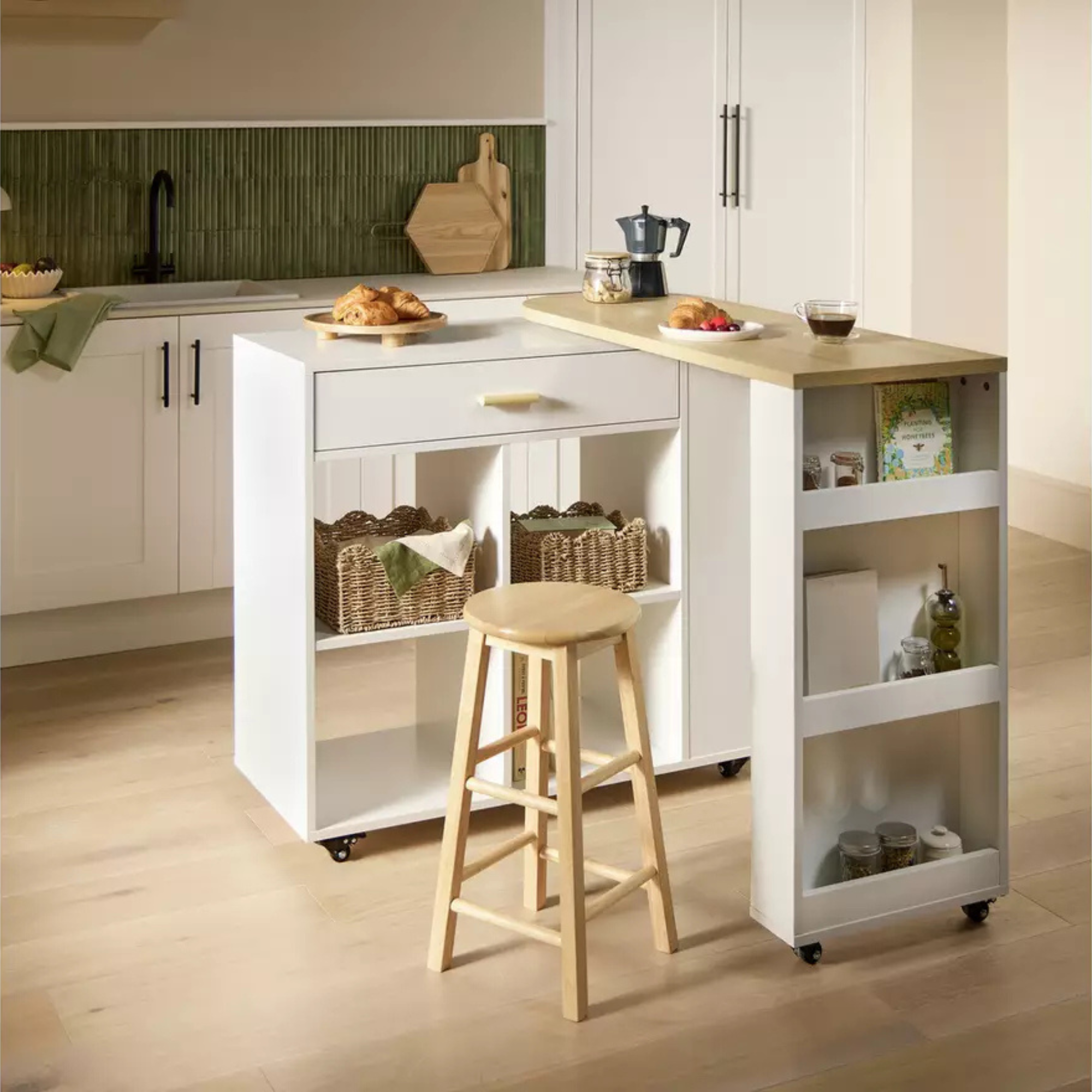 Argos kitchen island extended into a breakfast bar.