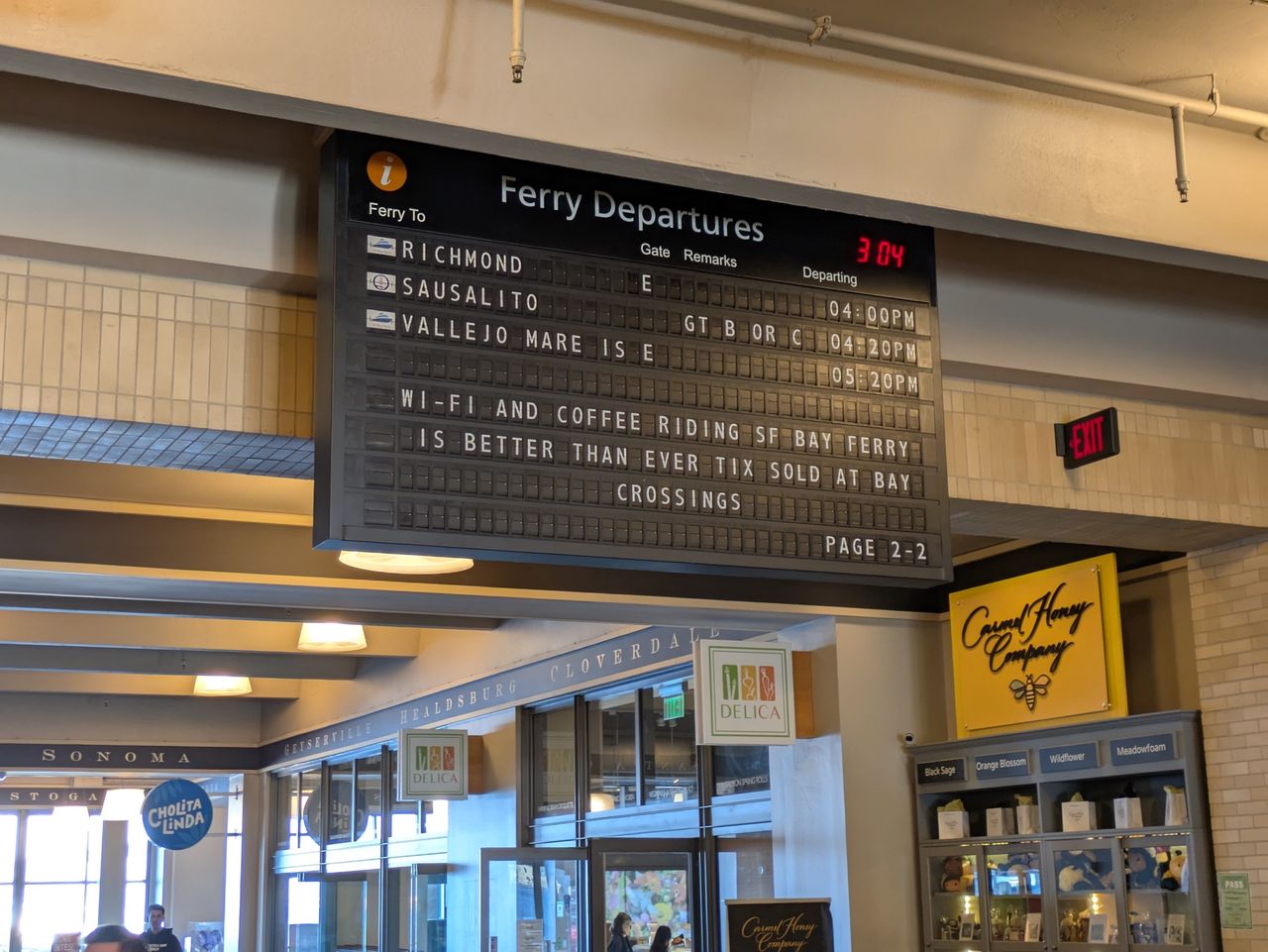 Ferry Building departure sign shot with Pixel 8a