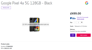 A listing for the Google Pixel 4a 5G at BT's store.