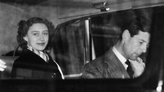 Princess Margaret (1930 - 2002) and Group Captain Peter Townsend (1914 - 1995), equerry to King George VI, leaving Windsor Castle, 12th April 1952