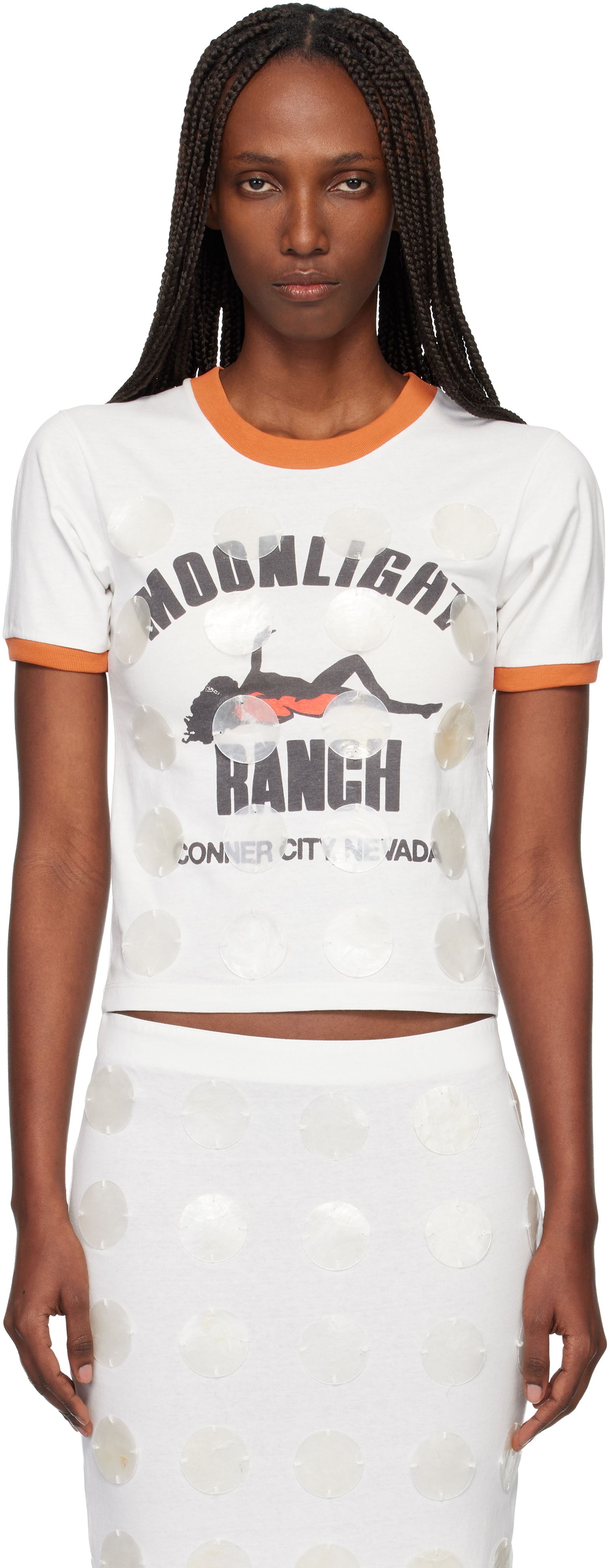 White Mother of Pearl Paillette Ringer T- Shirt