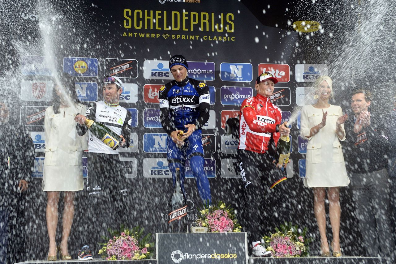 Scheldeprijs podium celebrations