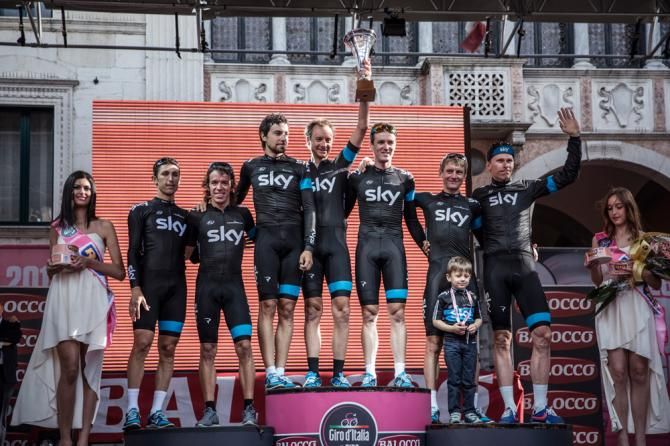Team Sky on the podium at the finish of the Giro d'Italia