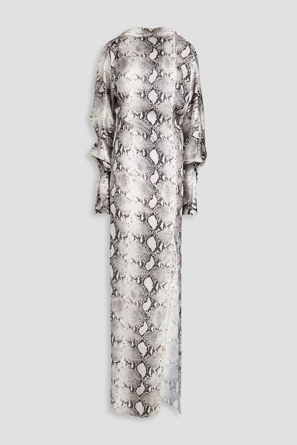 Flora Open-Back Snake-Print Satin Gown
