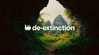 De-extinction logo on a prehistoric natural background