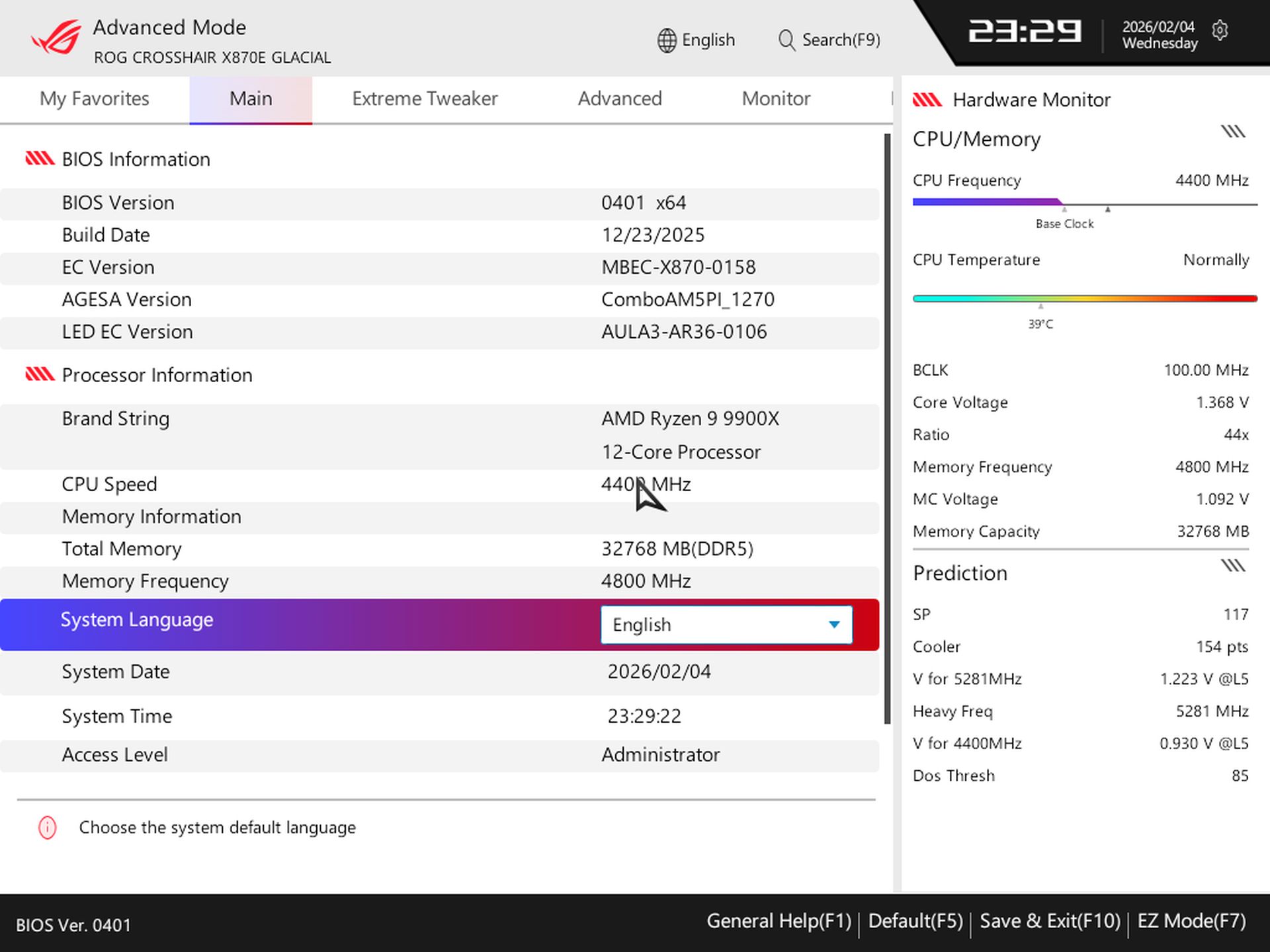 Asus ROG Crosshair X870E Glacial - BIOS