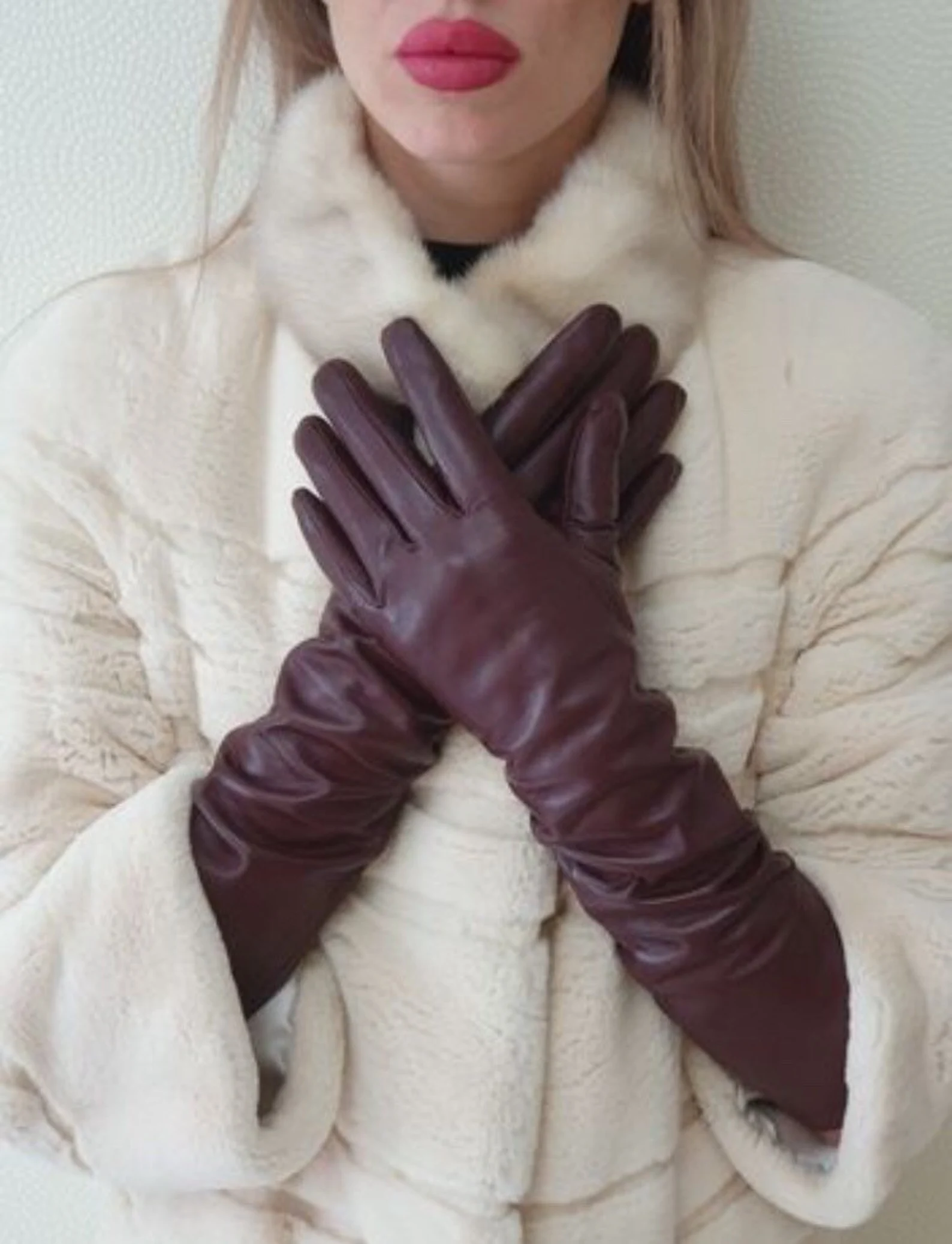 BigFamilyFinds at Etsy, Burgundy Leather Touch Screen Gloves: Long Evening Gloves