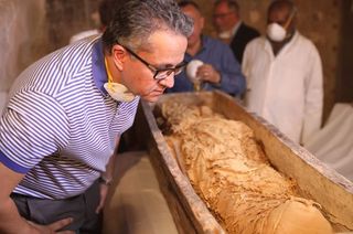 Pouyou's sarcophagus was opened during a Nov. 24 press conference, revealing the remains of her mummy.