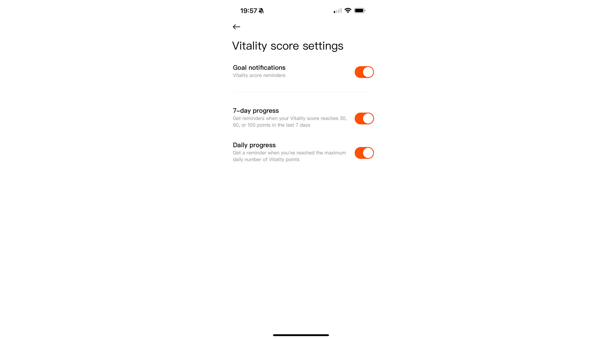 Xiaomi Smart Band 8 companion app vitality score settings