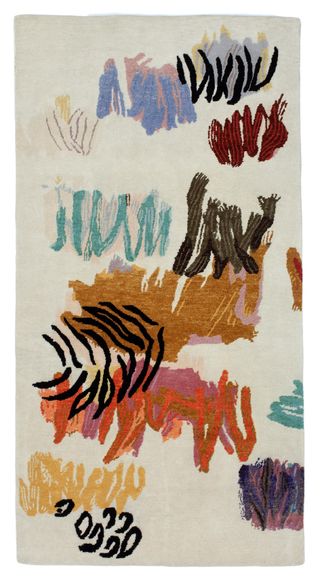 Bernard Frize abstract rug, What the Tiger Says. Commissioned for Tomorrow’s Tigers and WWF - UK
