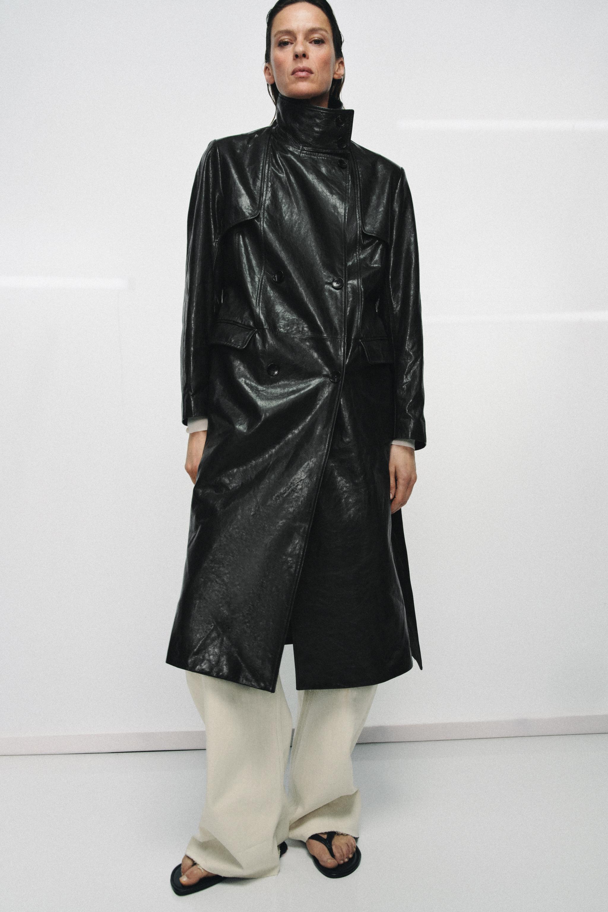 100% Leather Shoulder Pad Trench Coat Zw Collection Limited Edition