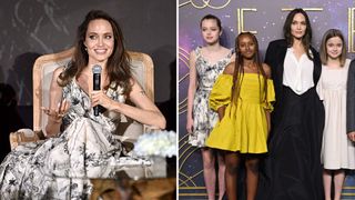 L-Angelina Jolie, R-Shiloh, Zahara, Angelina Jolie and Vivienne Jolie