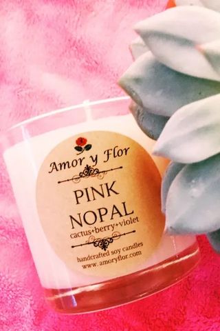 Amor y Flor Pink Nopal Candle