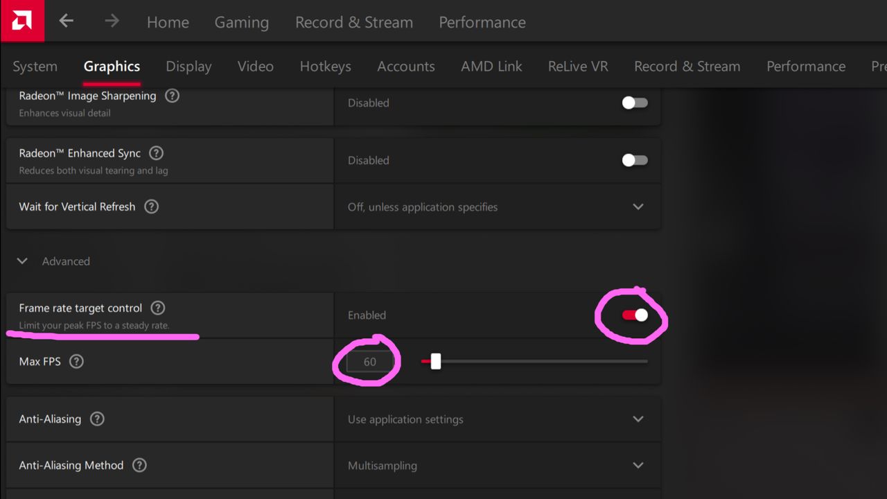 The AMD Radeon graphics settings menu.