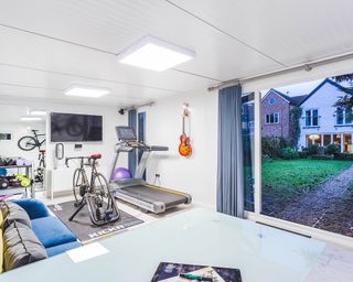A garden room used as a home gym