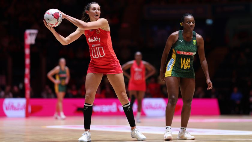 Beth Cobden of England in action during the Netball Nations Cup match between England and South Africa 