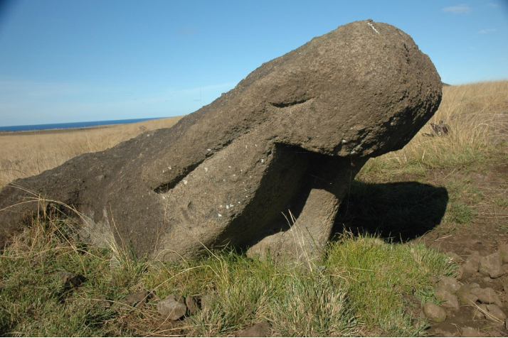 Easter Island statue that has fallen on its face