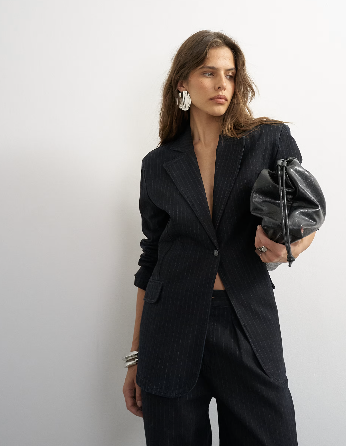 Topshop X Cara Wide Leg Pleated Pinstripe Denim Co-ord Trouser