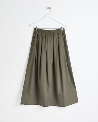 Rok Midi Lipit A-Line Hijau Khaki | Oliver Bonas