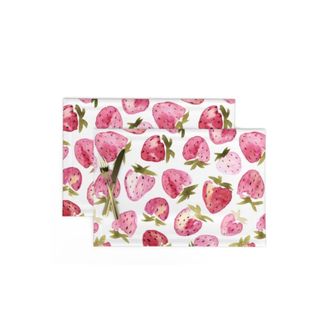 Two strawberry cotton placemats