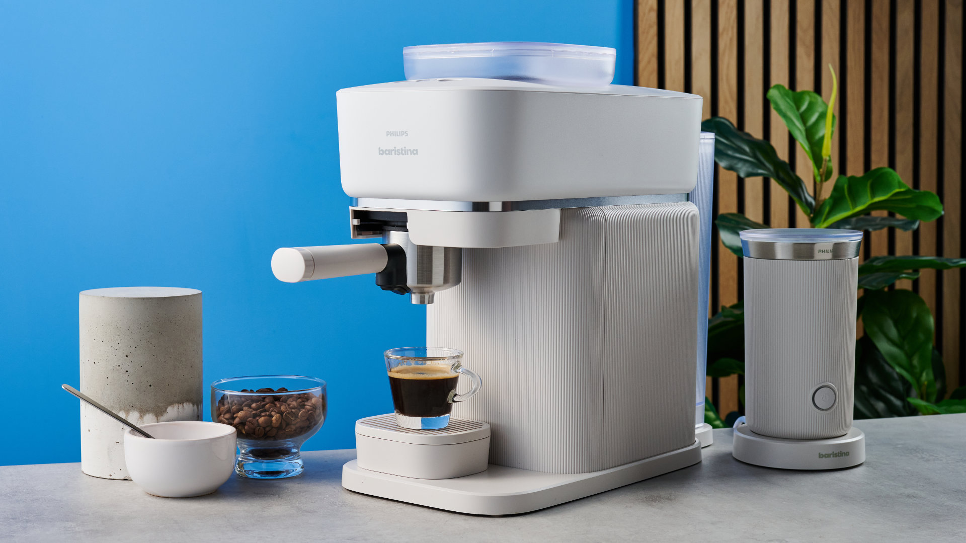 the philips baristina photographed against the blue tom's guide background