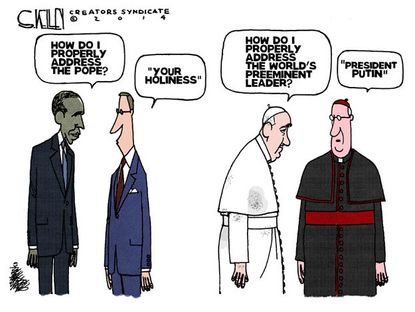 Obama cartoon Pope Putin