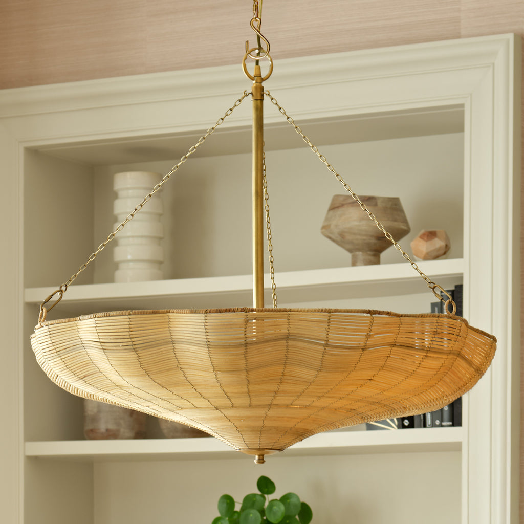 Larger Flower Pendant in Natural Rattan