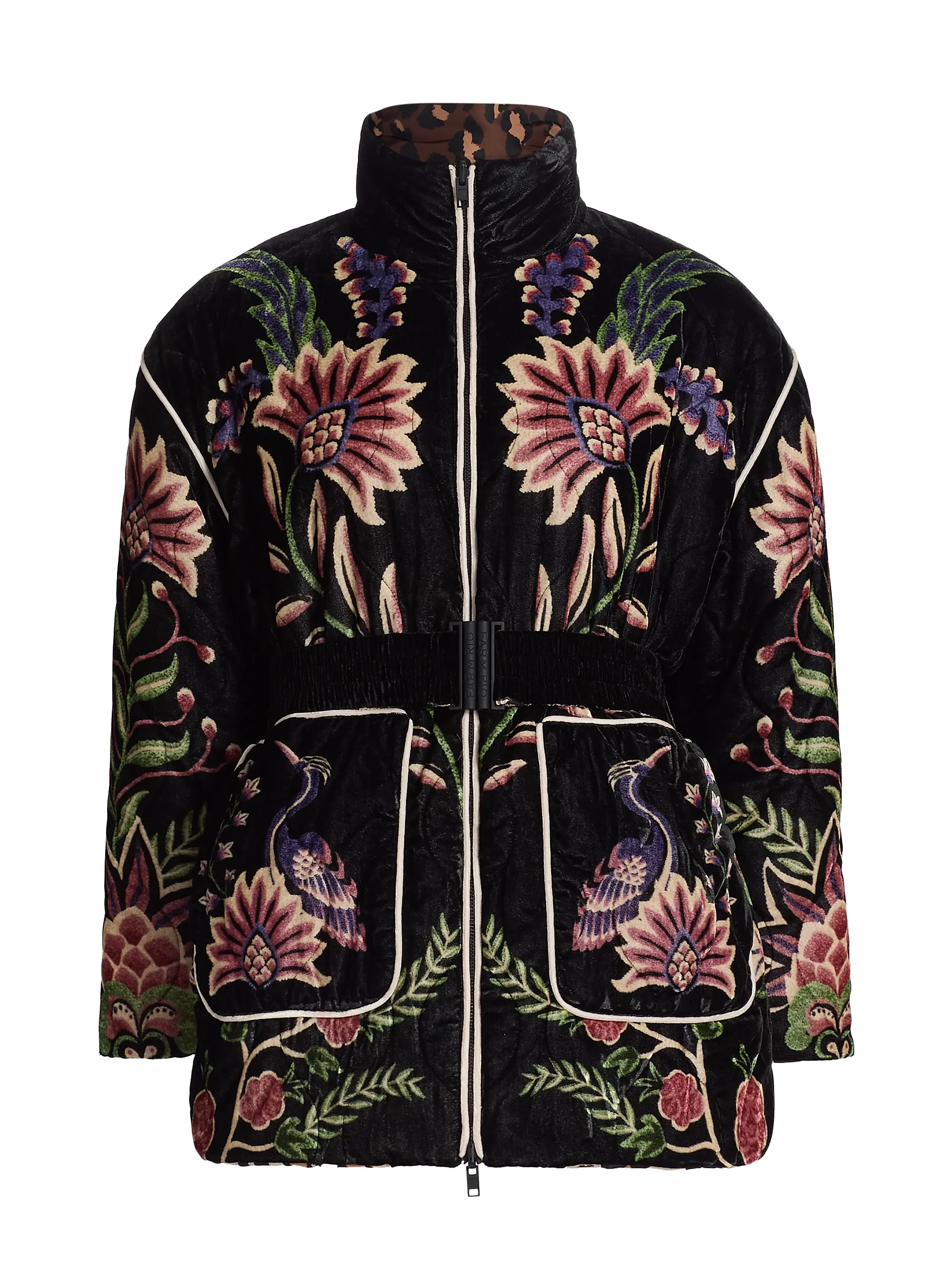 Marvelous Garden Floral Velour Belted Puffer Jacket