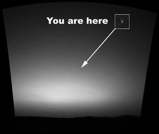 This is the first image of Earth made from the surface another planet. It was taken by the Mars Exploration Rover Spirit on March 8, 2004, an hour before sunrise, with the surface of Mars in the foreground. The contrast was doubled to make Earth easier to see.