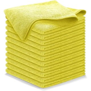 A stack of folded yellow microfiber cloths