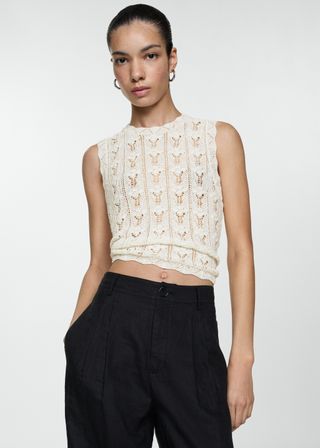 White Crochet Knitted Top