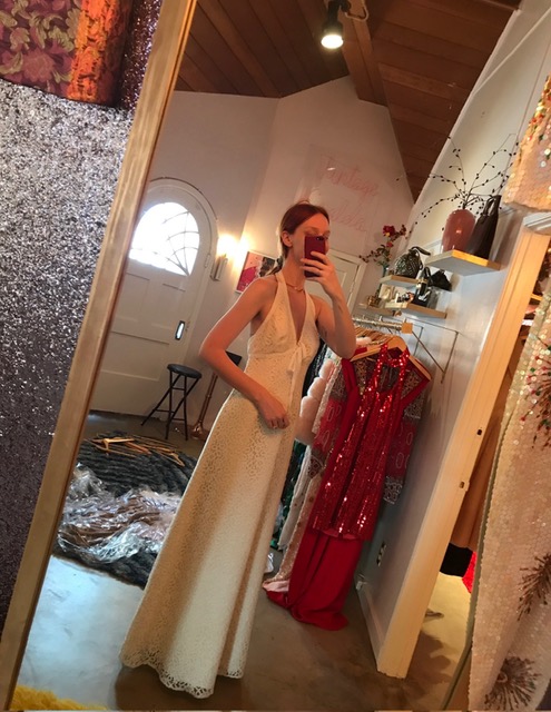 Brynn Jones Saban in a white vintage gown.