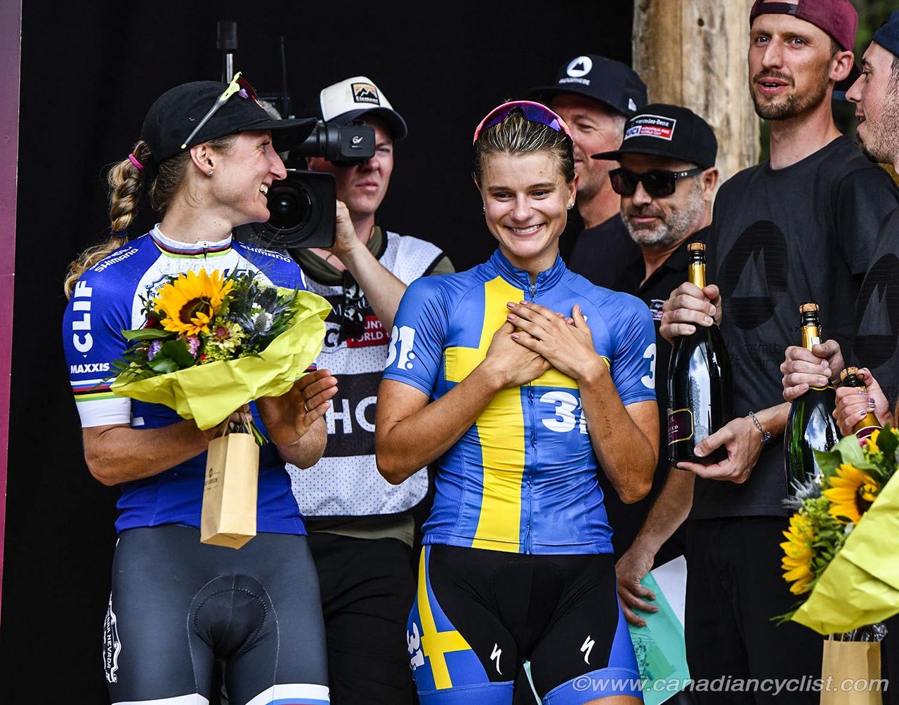 Jenny Rissveds gets a warm welcome on the podium
