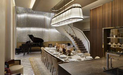 Kitchen dining area at Mayfair townhouse next door to 45 Park Lane