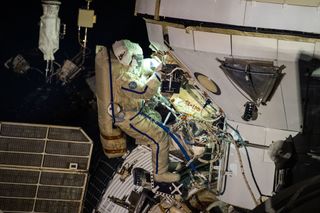 Russian cosmonaut Pyotr Dubrov is pictured during a spacewalk on Sept. 3, 2021.