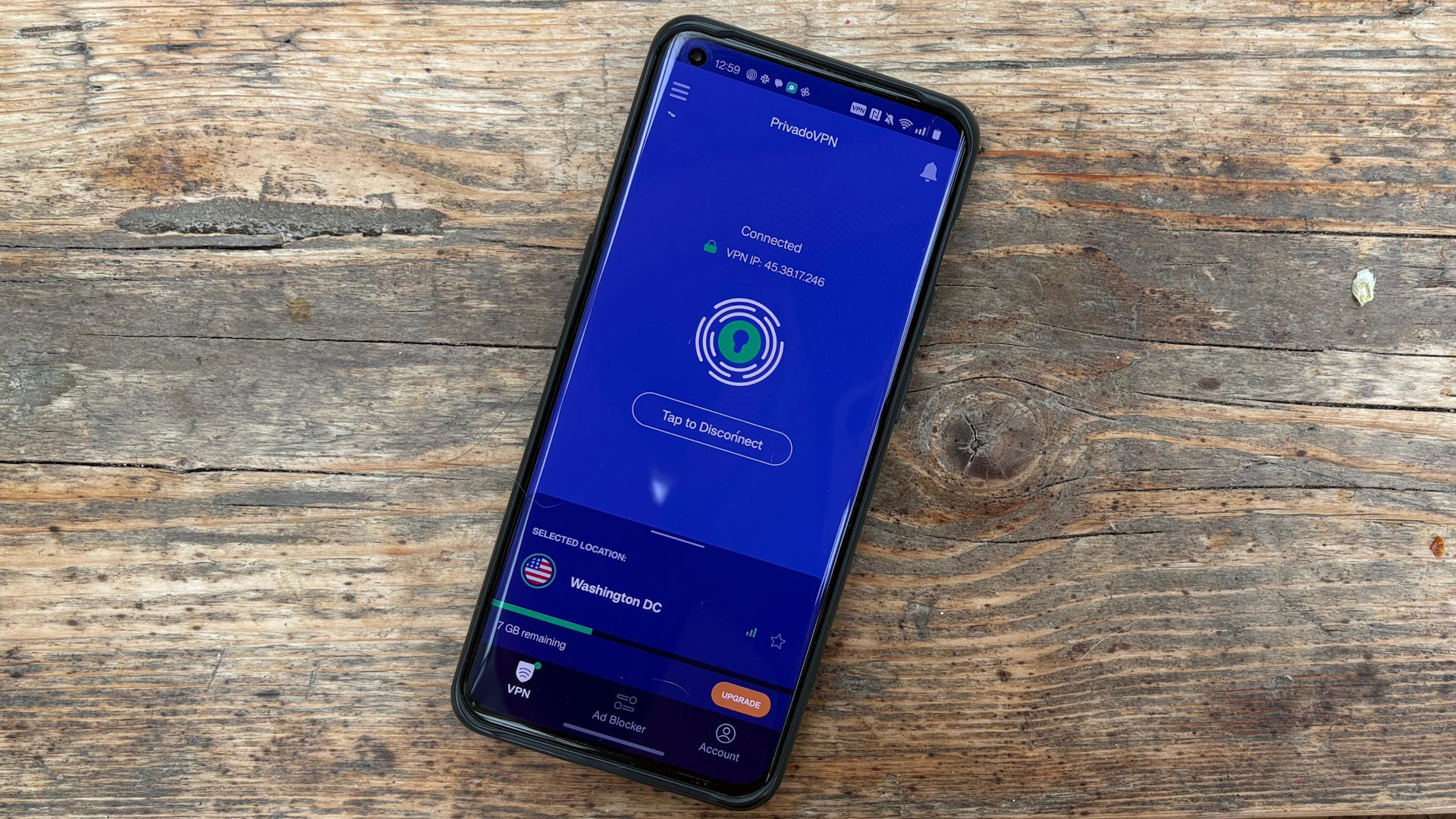 PrivadoVPN Free home screen