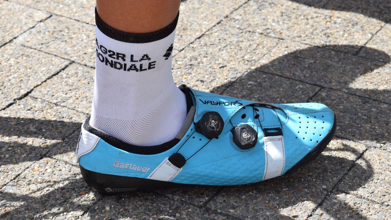 Ben Gastauer of AG2R La Mondiale has Bont Vaypor S in team colours and a small personalisation