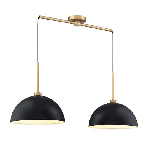 Nathan James Percy Modern 2-Light Pendant Island Light Fixture, Hanging Lights With Metal Shade and Adjustable Cord, for Kitchen, Living Room, Black/vintage Brass