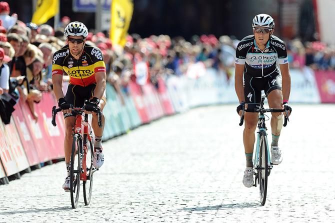 Jens Debusschere (Lotto Belisol) and Matteo Trentin (Omega Pharma-QuickStep)