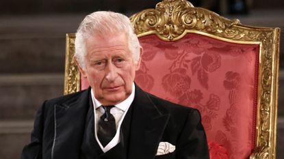 Britain's King Charles III attends the Presentation of Addresses by both Houses of Parliament in Westminster Hall, inside the Palace of Westminster, central London on September 12, 2022 in London, England. The Lord Speaker and the Speaker of the House of Commons presented an Address to His Majesty on behalf of their respective House in Westminster Hall following the death of Her Majesty Queen Elizabeth II. The King replied to the Addresses. Queen Elizabeth II died at Balmoral Castle in Scotland on September 8, 2022, and is succeeded by her eldest son, King Charles III.