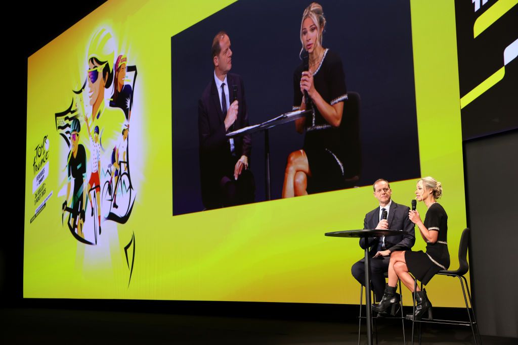 PARIS FRANCE OCTOBER 29 LR Christian Prudhomme of France Director of Le Tour de France and Marion Rousse of France director of the Tour de France Femmes during the 112th Tour de France 2025 4th Tour de France Femmes 2025 Route Presentation UCIWT UCIWWT on October 29 2024 in Paris France Photo by Rhode Van ElsenGetty Images