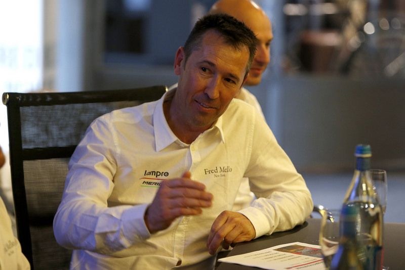 Lampre-Merida team manager Brent Copeland at the 2015 Giro d'Italia team announcement