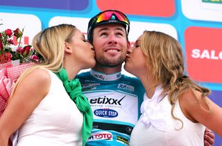 Mark Cavendish (Etixx-Quick Step) enjoying his time in the leader's jersey