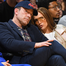 Ben Affleck and Jennifer Lopez attend the game between the Golden State Warriors and the Los Angeles Lakers on March 16, 2024 at Crypto.Com Arena in Los Angeles, California