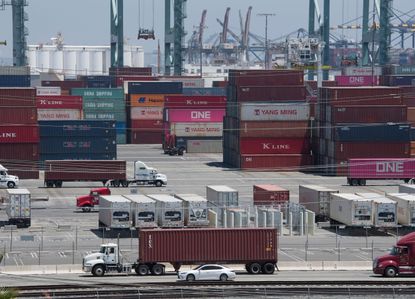 Shipping containers from China and Asia are unloaded in California.