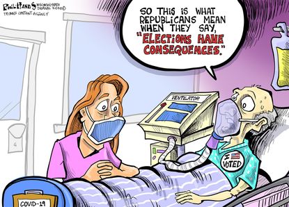 Political Cartoon U.S. Wisconsin election risked vulnerable to coronavirus GOP consequences