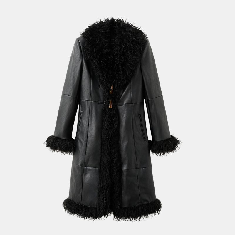 Image of faux leather & faux fur coat